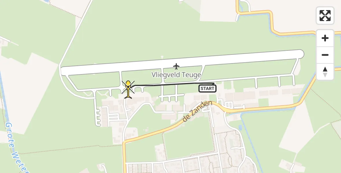 Routekaart van de vlucht: Politieheli naar Vliegveld Teuge, de Zanden