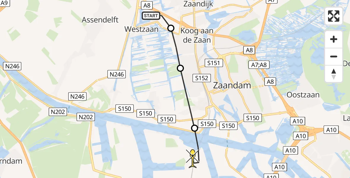 Routekaart van de vlucht: Lifeliner 1 naar Amsterdam Heliport, Kraaijenkamp