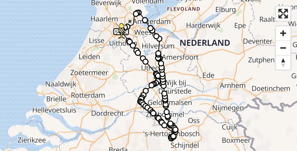 Vluchtroute Politiehelikopter van Schiphol naar Schiphol