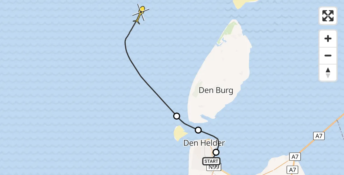 Routekaart van de vlucht: Kustwachthelikopter naar Oostoeverweg