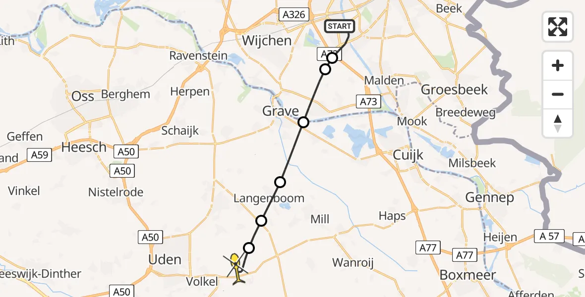 Routekaart van de vlucht: Lifeliner 3 naar Vliegbasis Volkel, Vossendijk