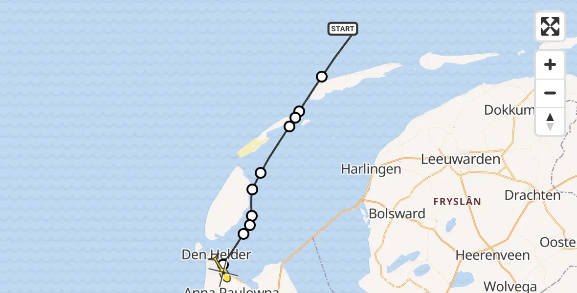 Routekaart van de vlucht: Kustwachthelikopter naar Vliegveld De Kooy, Luchthavenweg