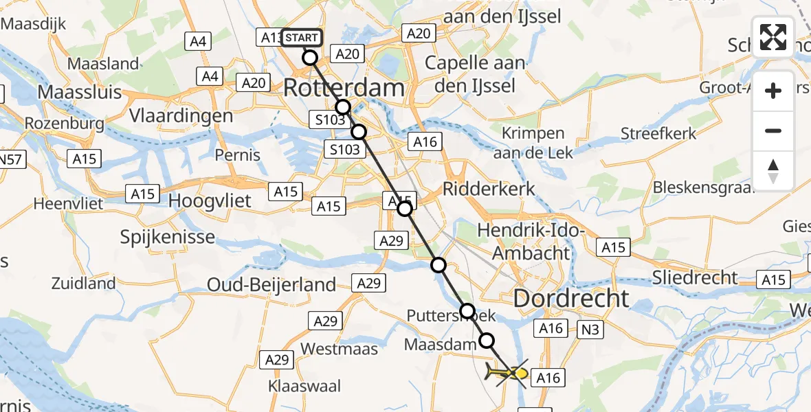 Routekaart van de vlucht: Lifeliner 2 naar 's-Gravendeel, Van Leeuwenhoekhof