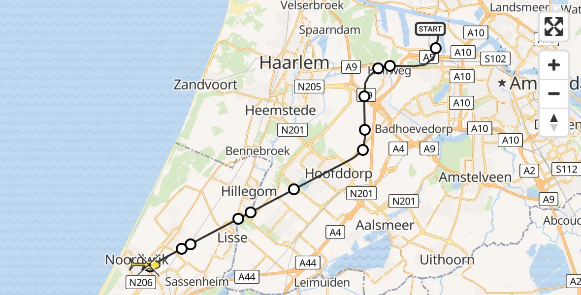 Routekaart van de vlucht: Lifeliner 1 naar Noordwijk, Maltaweg