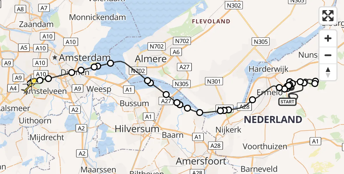 Routekaart van de vlucht: Politieheli naar Schiphol, Postweg