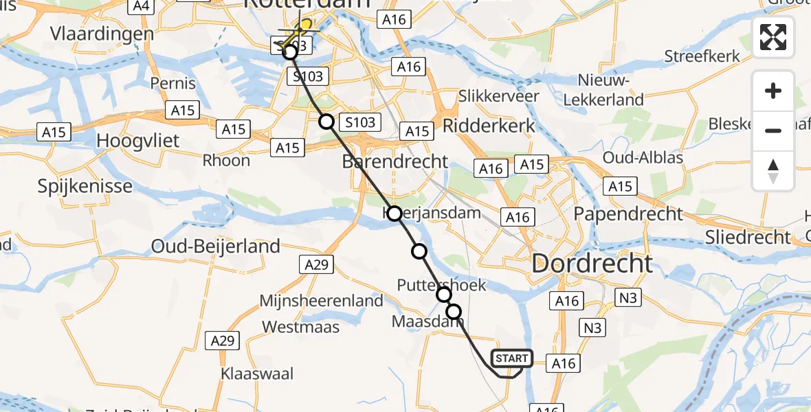 Routekaart van de vlucht: Lifeliner 2 naar Erasmus MC, Kilweg