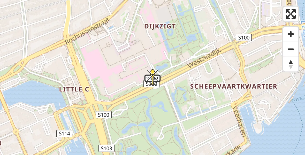 Routekaart van de vlucht: Lifeliner 2 naar Erasmus MC, Westzeedijk