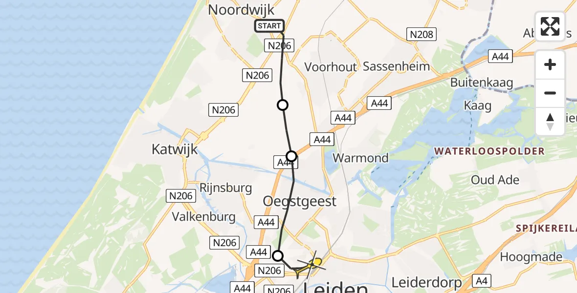 Routekaart van de vlucht: Lifeliner 1 naar Leiden, van Berckelweg