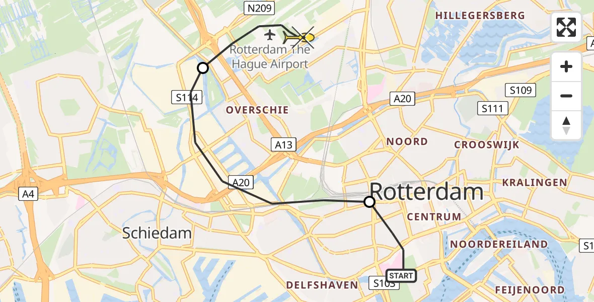 Routekaart van de vlucht: Lifeliner 2 naar Rotterdam The Hague Airport, Beukelsdijk