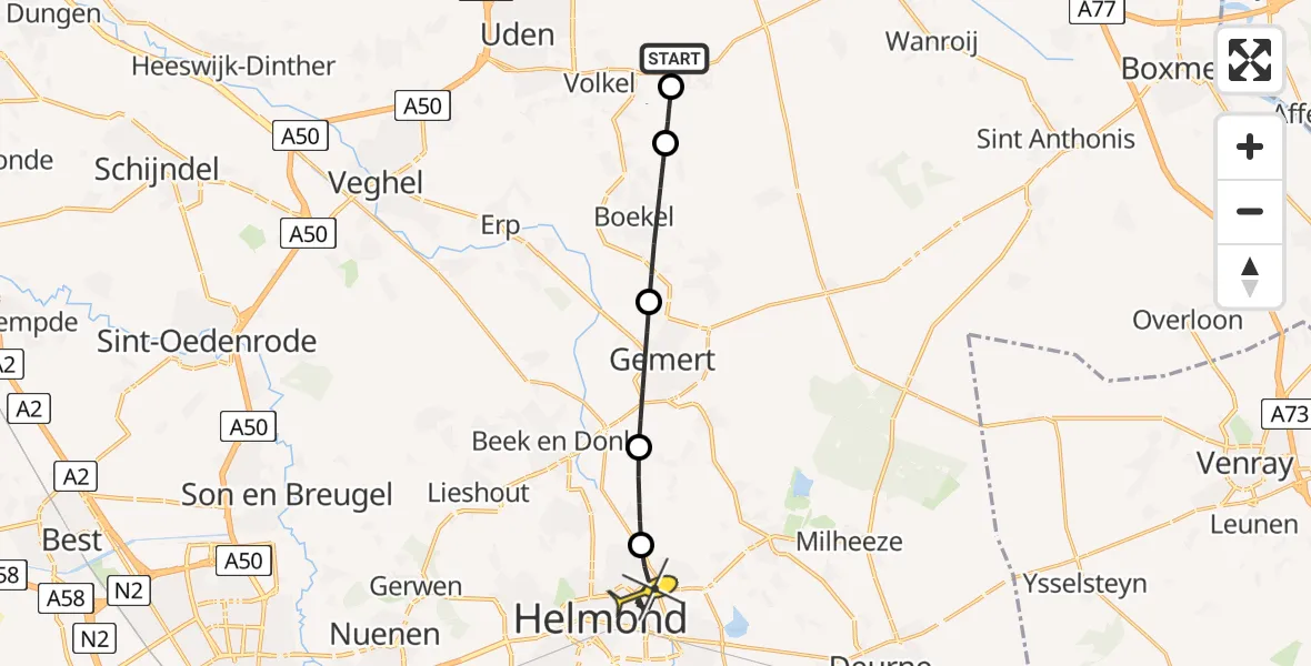 Routekaart van de vlucht: Lifeliner 3 naar Helmond, Rechtestraat