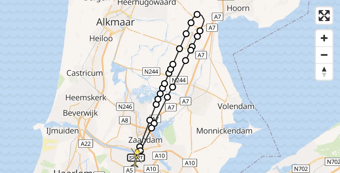 Routekaart van de vlucht: Lifeliner 1 naar Amsterdam Heliport, Grote Tocht