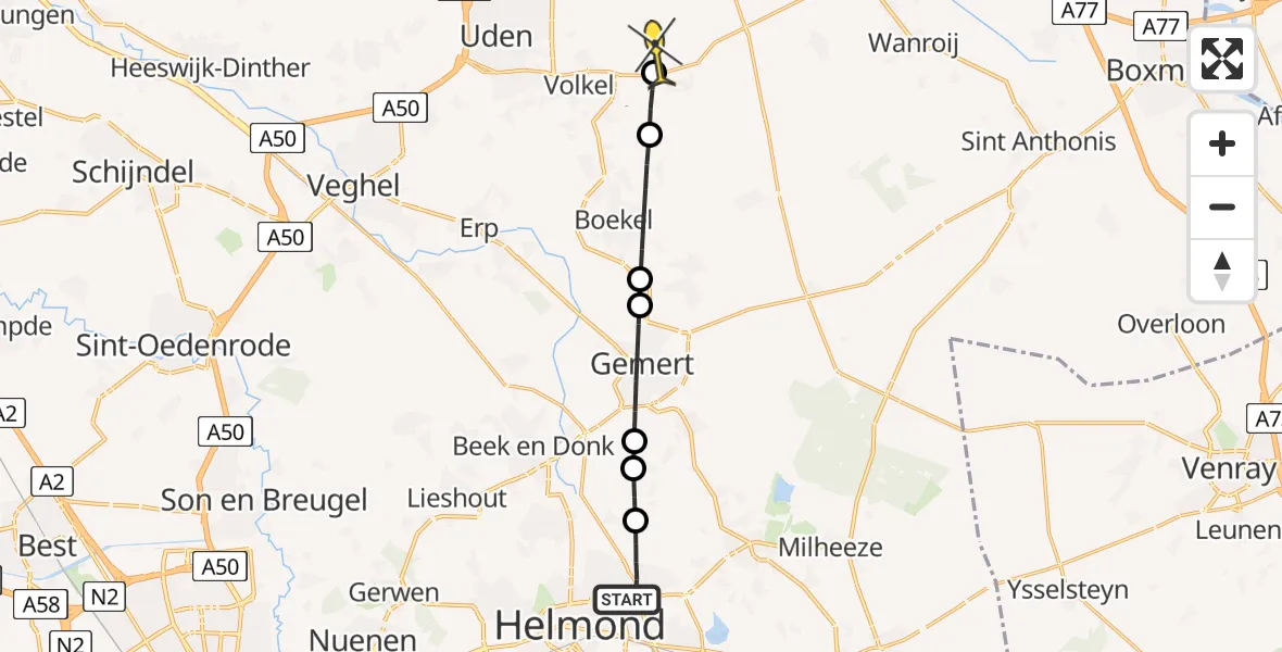 Routekaart van de vlucht: Lifeliner 3 naar Vliegbasis Volkel, Scheepstal