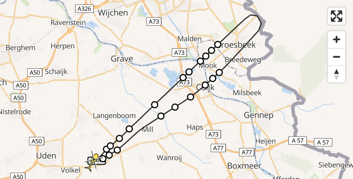 Routekaart van de vlucht: Lifeliner 3 naar Vliegbasis Volkel, Zeelandsedijk
