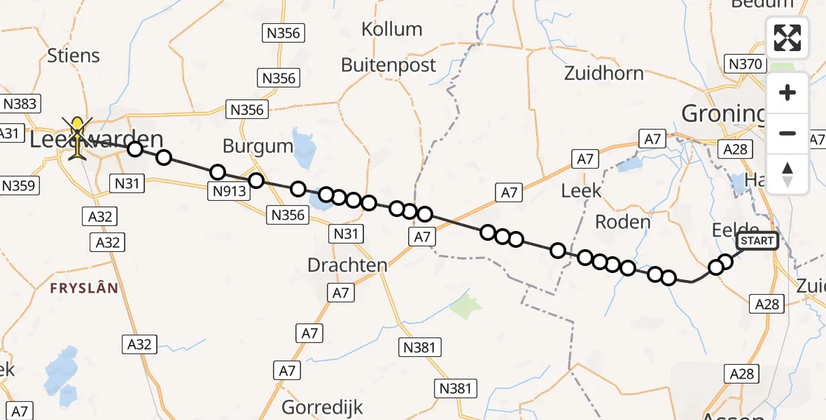 Routekaart van de vlucht: Lifeliner 4 naar Leeuwarden, Lugtenbergerweg