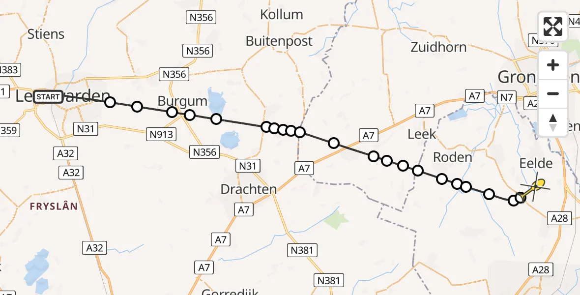 Routekaart van de vlucht: Lifeliner 4 naar Donderen, Westerplantage