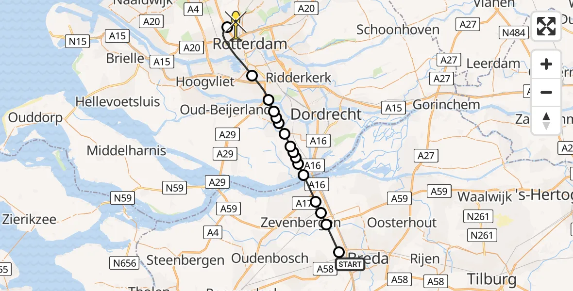 Routekaart van de vlucht: Lifeliner 2 naar Rotterdam The Hague Airport, Sprundelsebaan