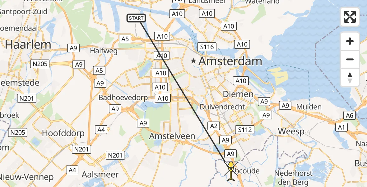 Routekaart van de vlucht: Lifeliner 1 naar Abcoude, Hornweg