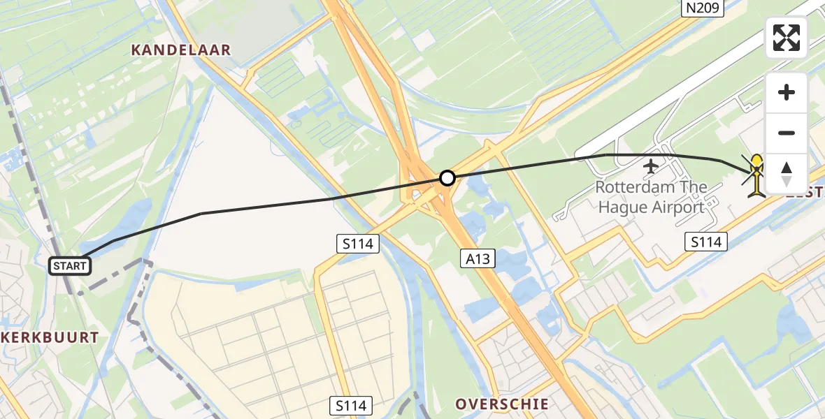 Routekaart van de vlucht: Lifeliner 2 naar Rotterdam The Hague Airport, Brandenburgbaan