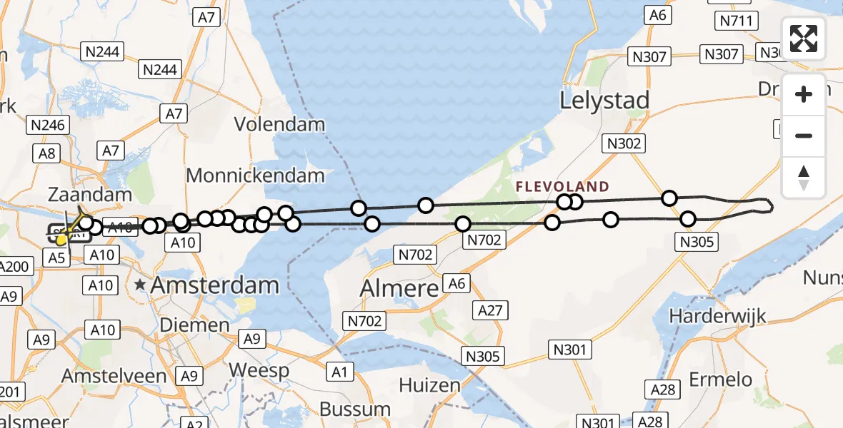Routekaart van de vlucht: Lifeliner 1 naar Amsterdam Heliport, Westhavenweg