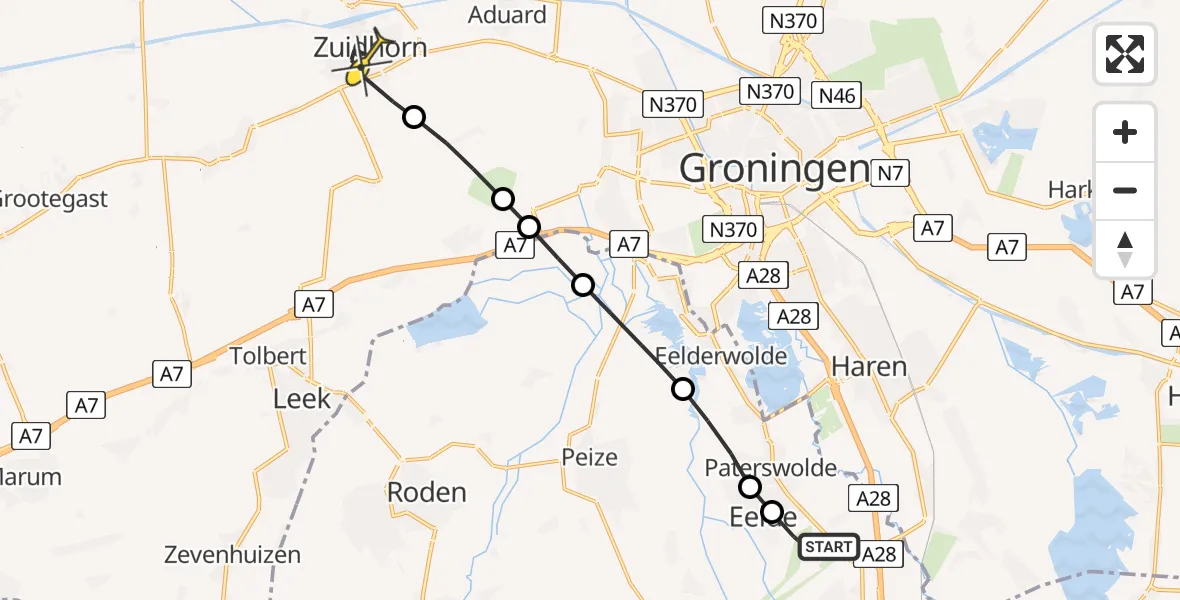 Routekaart van de vlucht: Lifeliner 4 naar Zuidhorn, Eskampenweg