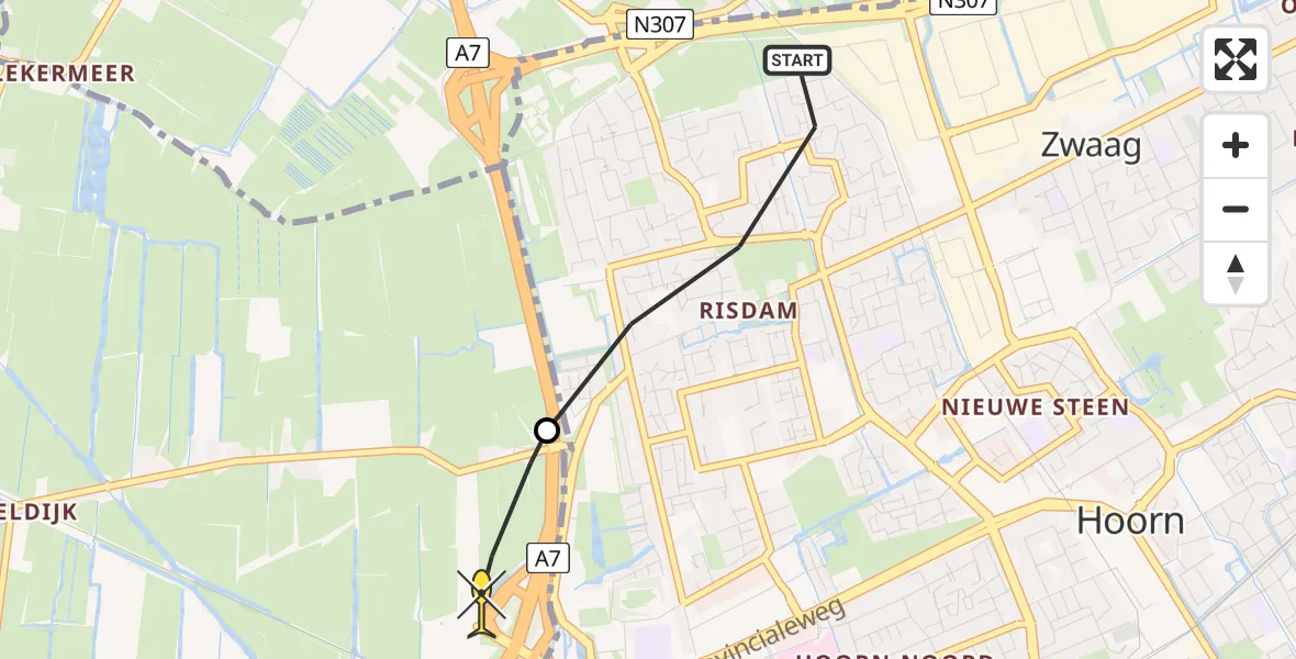 Routekaart van de vlucht: Lifeliner 1 naar Berkhout, Schapenweide