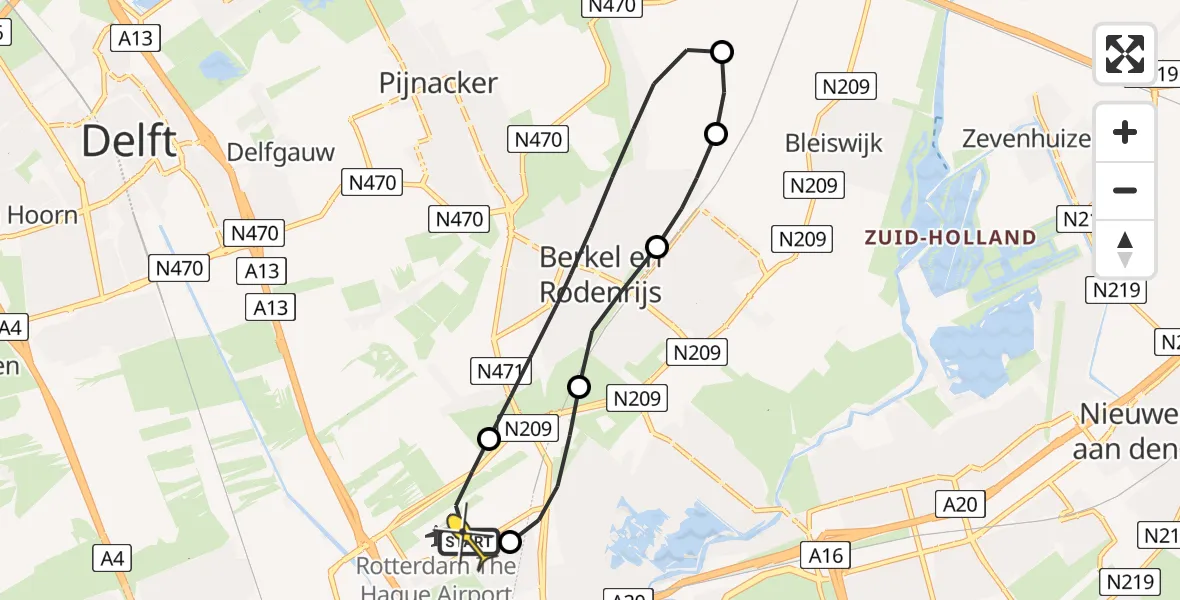Routekaart van de vlucht: Lifeliner 2 naar Rotterdam The Hague Airport, Cyclamenweg