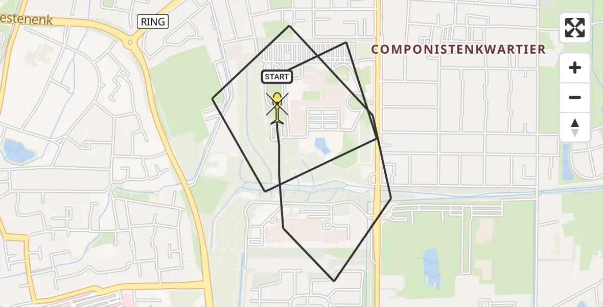 Routekaart van de vlucht: Politieheli naar Apeldoorn, Kayersbeek