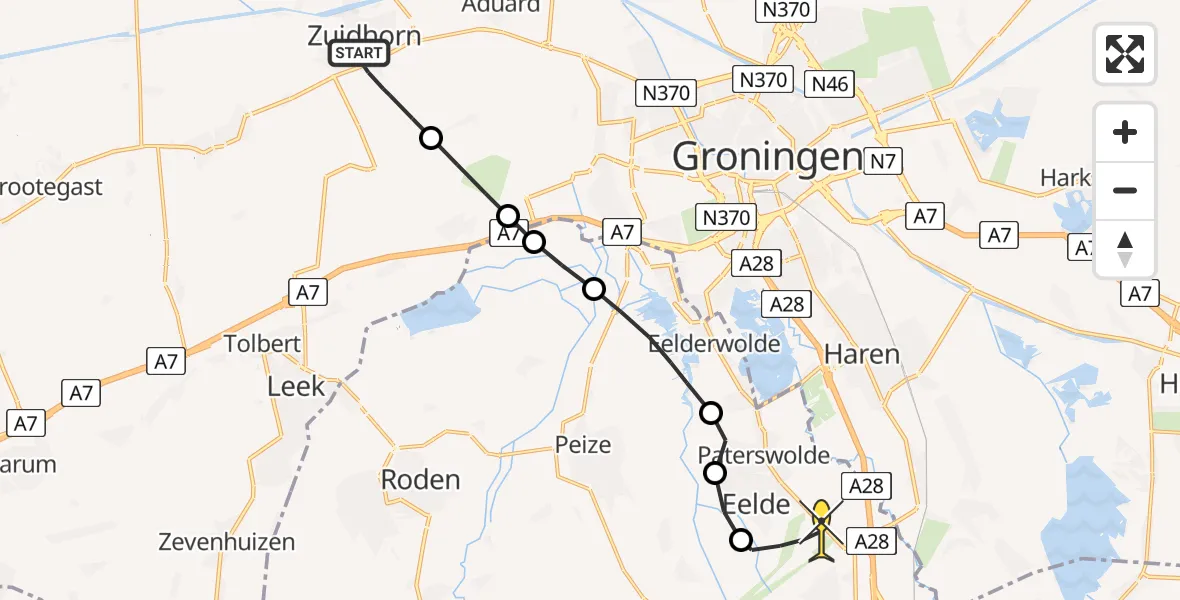 Routekaart van de vlucht: Lifeliner 4 naar Groningen Airport Eelde, Zuiderweg