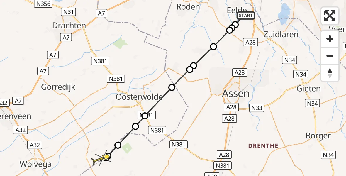 Routekaart van de vlucht: Lifeliner 4 naar Noordwolde, Lugtenbergerweg