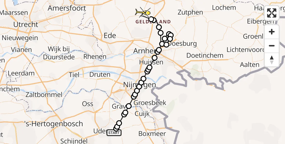 Routekaart van de vlucht: Lifeliner 3 naar Hoenderloo, Zeelandsedijk