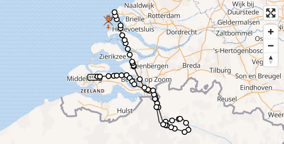 Vluchtroute Kustwachthelikopter Vliegveld Midden-Zeeland - , 27 september 2025, 11:14