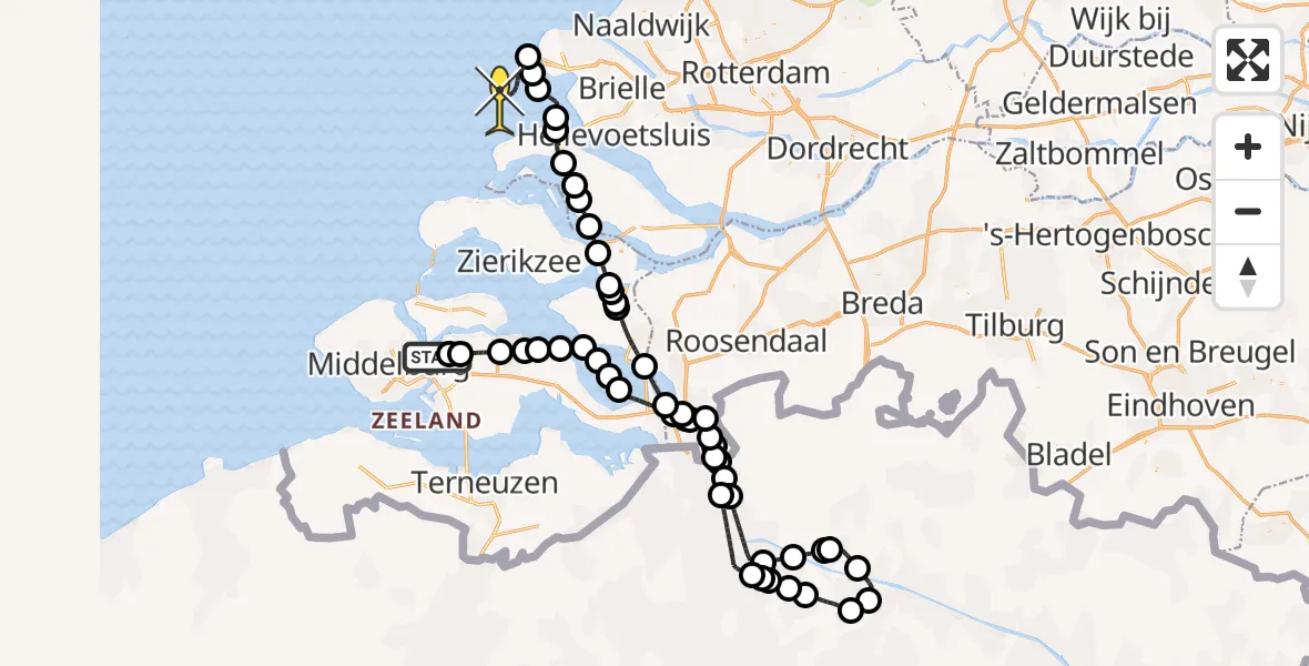 Routekaart van de vlucht: Kustwachthelikopter naar Calandweg