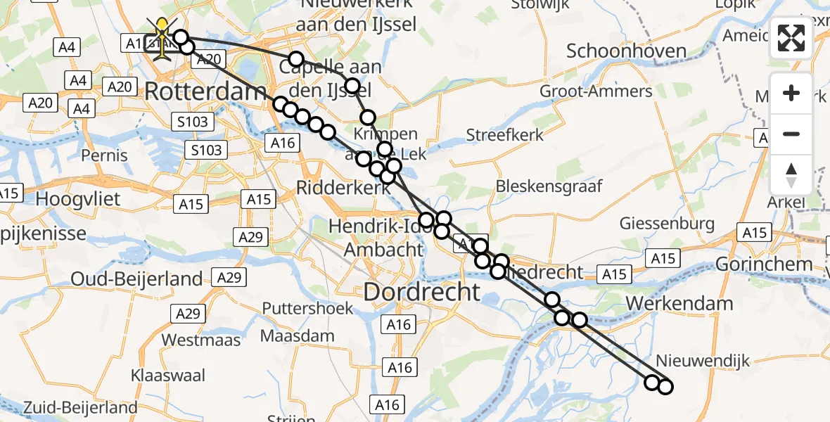 Routekaart van de vlucht: Lifeliner 2 naar Rotterdam The Hague Airport, Gilze-Rijenstraat