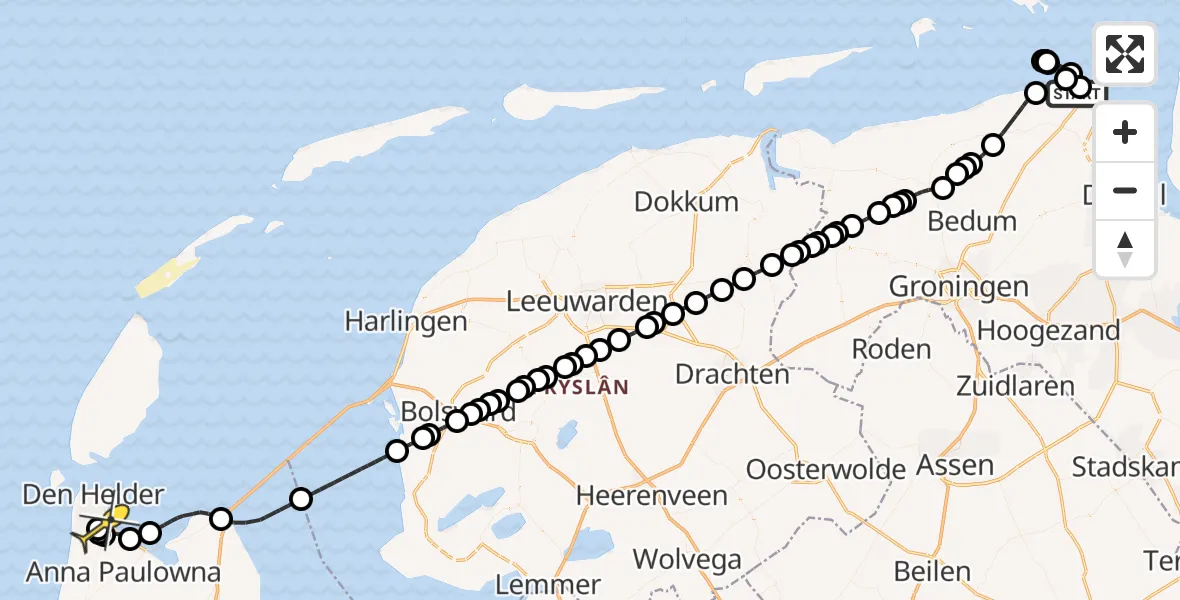 Routekaart van de vlucht: Kustwachthelikopter naar Vliegveld De Kooy, Luchthavenweg