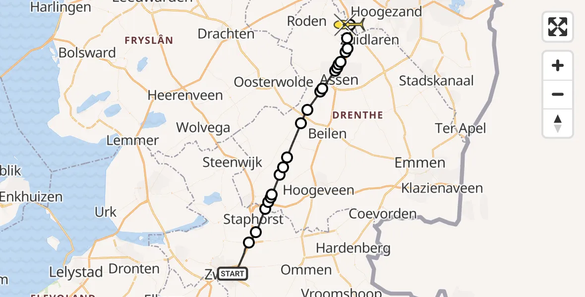 Routekaart van de vlucht: Lifeliner 4 naar Eelde, Kuyerhuislaan