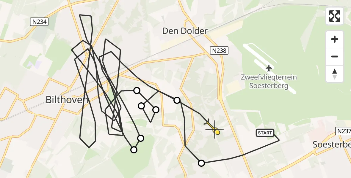 Routekaart van de vlucht: Politiehelikopter naar Huis ter Heide, Burgemeester Van der Borchlaan