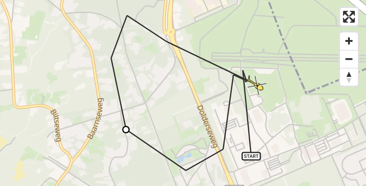 Routekaart van de vlucht: Politieheli naar Huis ter Heide, Dennenweg