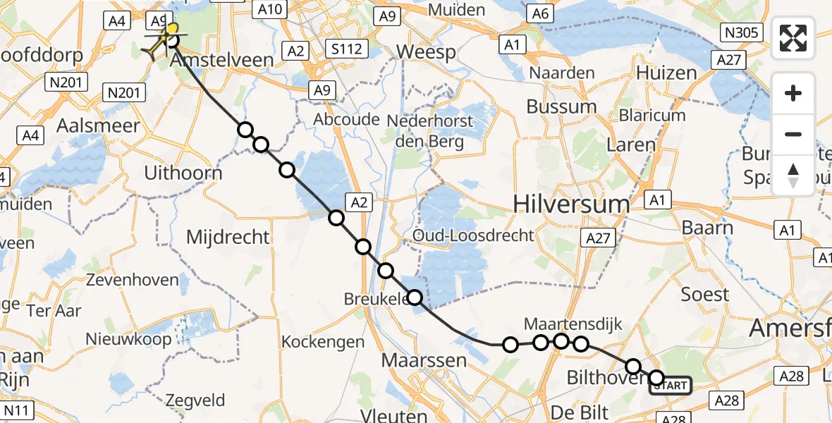 Routekaart van de vlucht: Politieheli naar Schiphol, Camp New Amsterdam