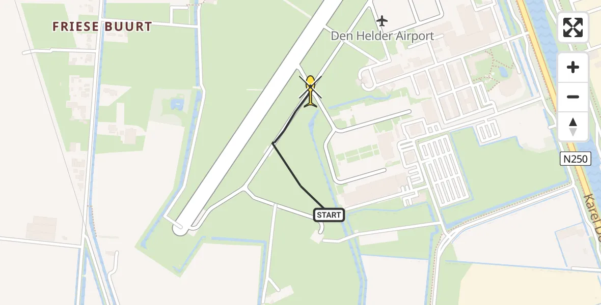 Routekaart van de vlucht: Kustwachthelikopter naar Vliegveld De Kooy, Luchthavenweg