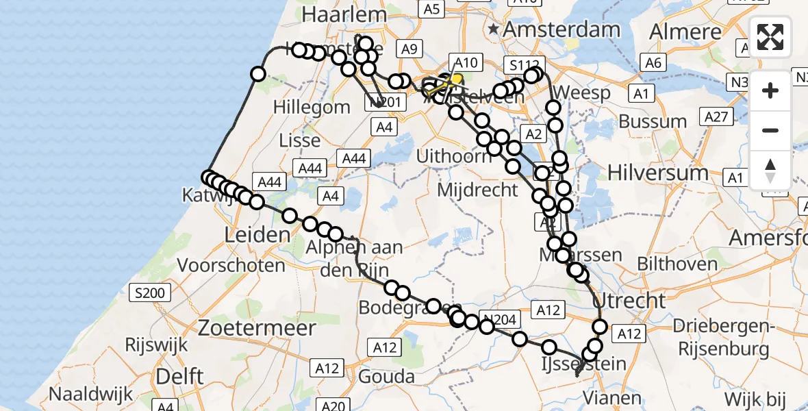 Vluchtroute Politiehelikopter van Schiphol naar Schiphol