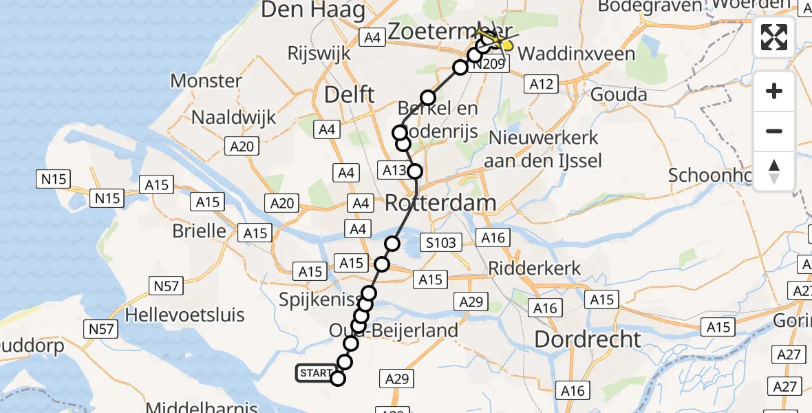 Routekaart van de vlucht: Lifeliner 2 naar Zoetermeer, Oosthoek