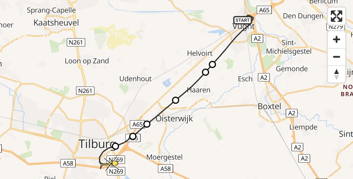 Routekaart van de vlucht: Lifeliner 3 naar Tilburg, Ambrosiusweg