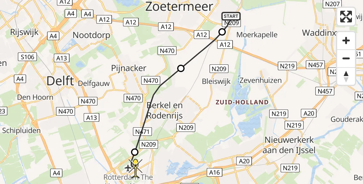 Routekaart van de vlucht: Lifeliner 2 naar Rotterdam The Hague Airport, Spectrumlaan