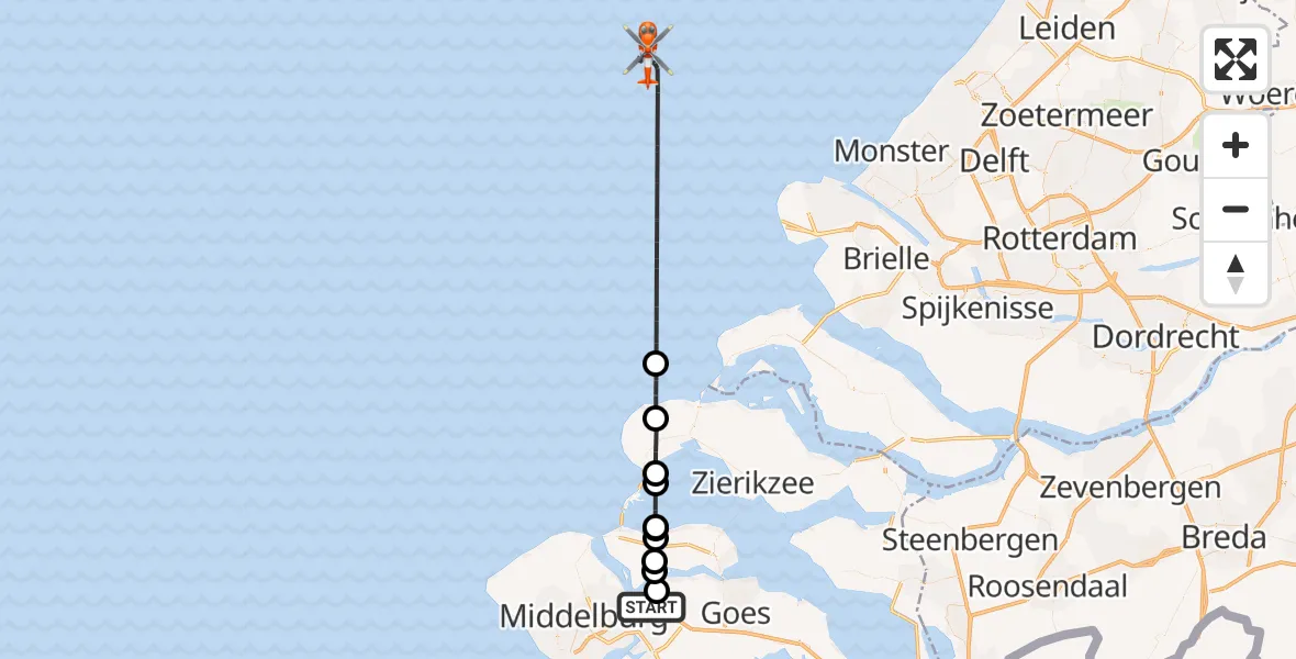 Vluchtroute Kustwachthelikopter Vliegveld Midden-Zeeland - , 27 september 2025, 15:11