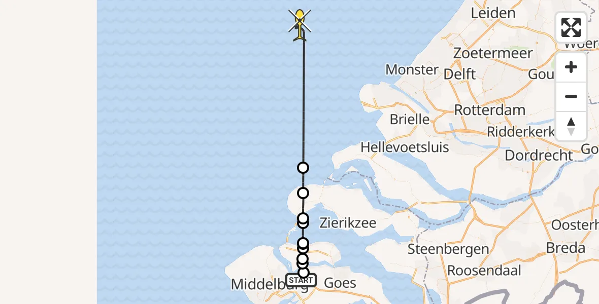 Routekaart van de vlucht: Kustwachthelikopter naar Pietweg