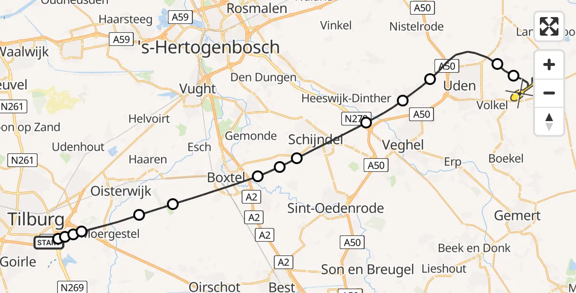 Routekaart van de vlucht: Lifeliner 3 naar Vliegbasis Volkel, Torentjeshoeve