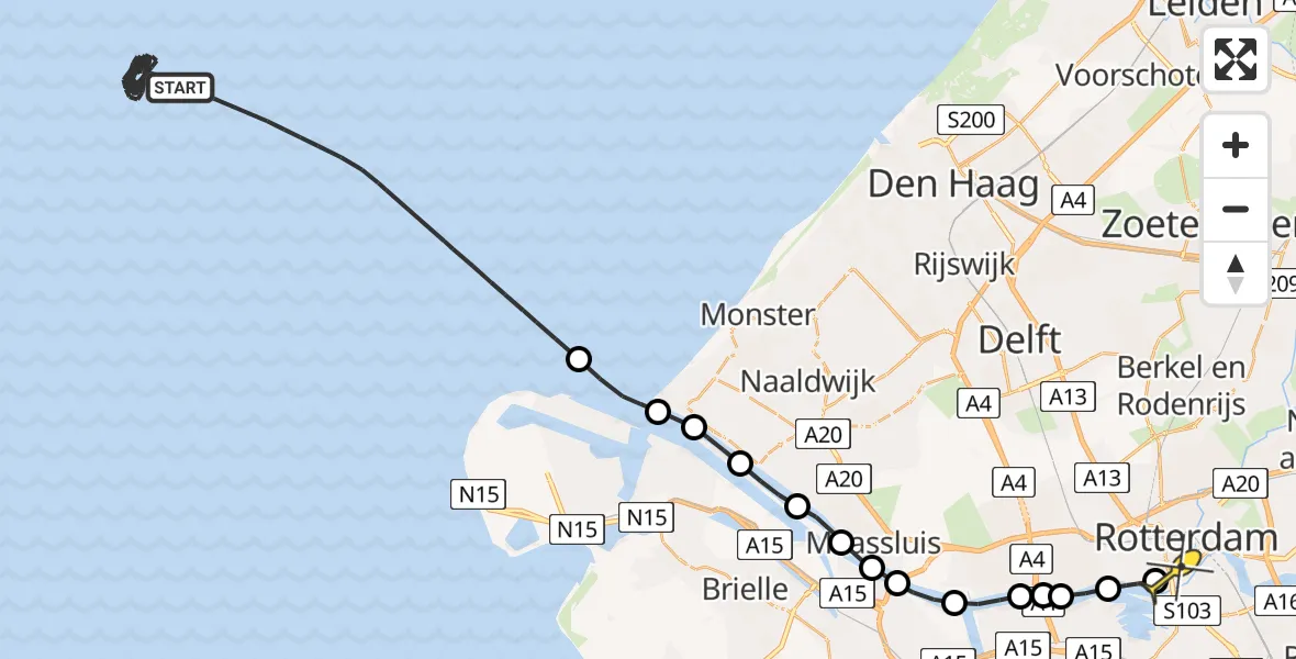 Routekaart van de vlucht: Kustwachthelikopter naar Erasmus MC, Westzeedijk
