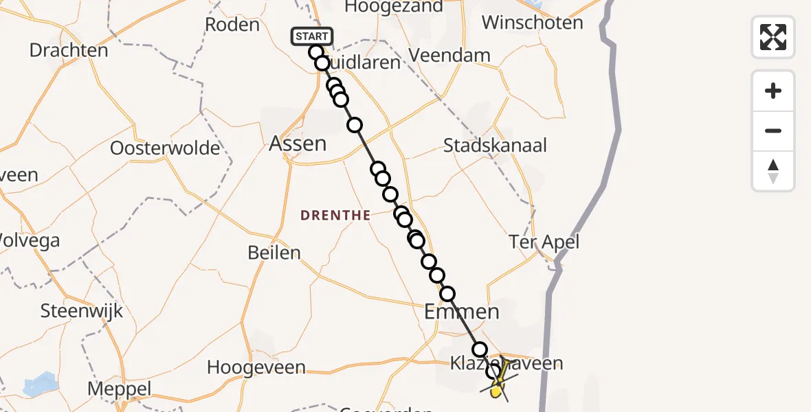 Routekaart van de vlucht: Lifeliner 4 naar Klazienaveen, Noordesstraat