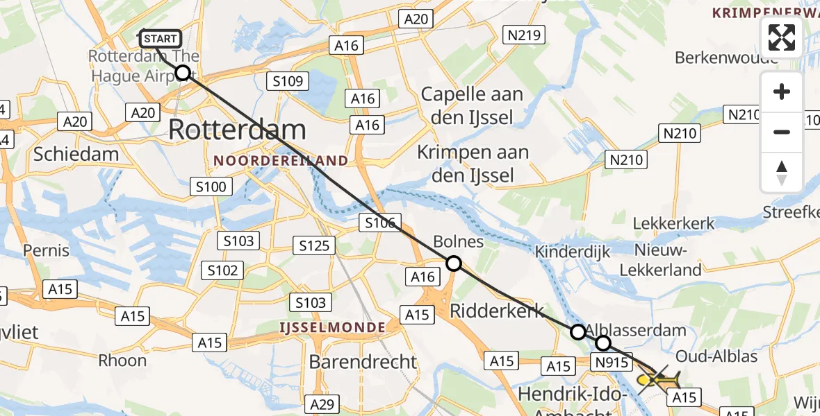 Routekaart van de vlucht: Lifeliner 2 naar Alblasserdam, Deelenpad