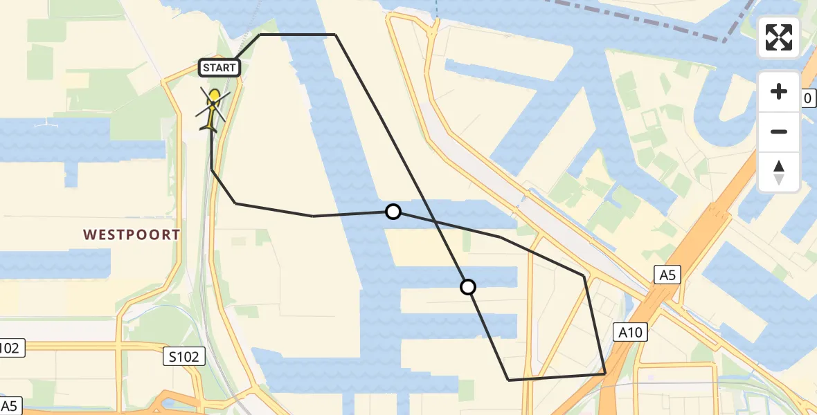 Routekaart van de vlucht: Lifeliner 1 naar Amsterdam Heliport, Kajuitpad